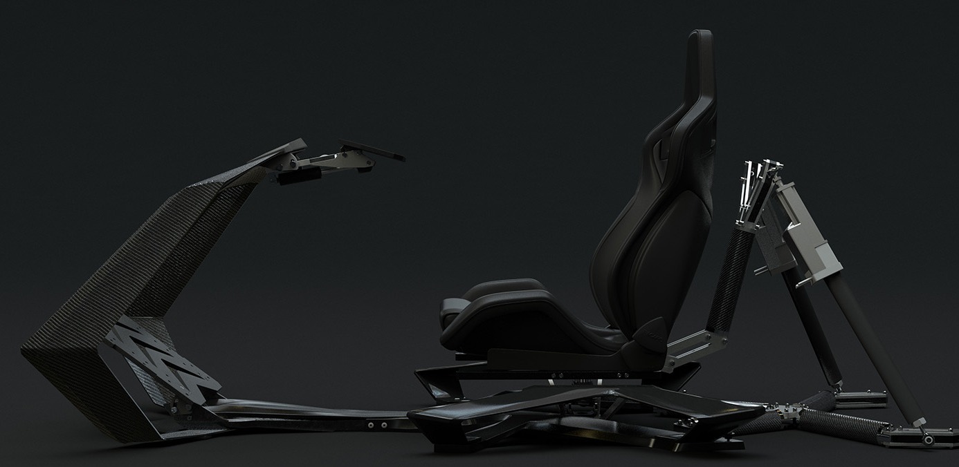GTSEAT P47 racing simulator cockpit — carbon fibre monocoque with racing seat and motion actuators